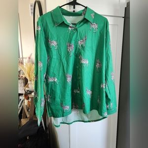 Zebra print long sleeve button down women's blouse